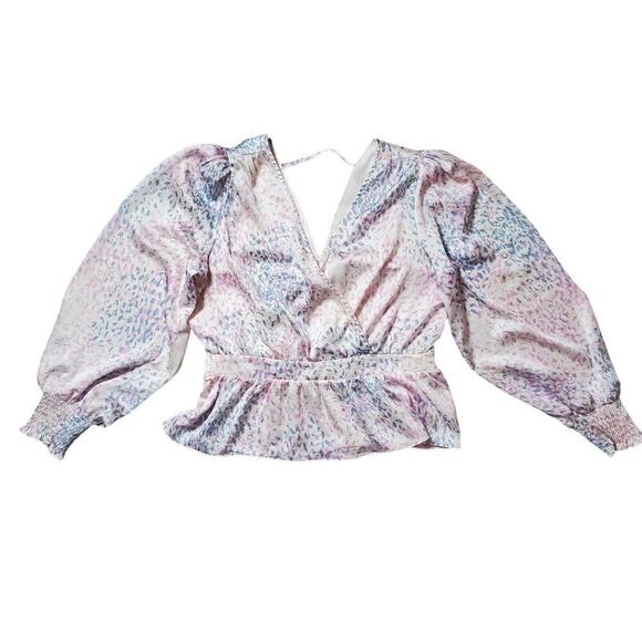 Express Women Chiffon Pastel Balloon Sleeves Wrap Babydoll Top Size Large Whimsy - Picture 1 of 10